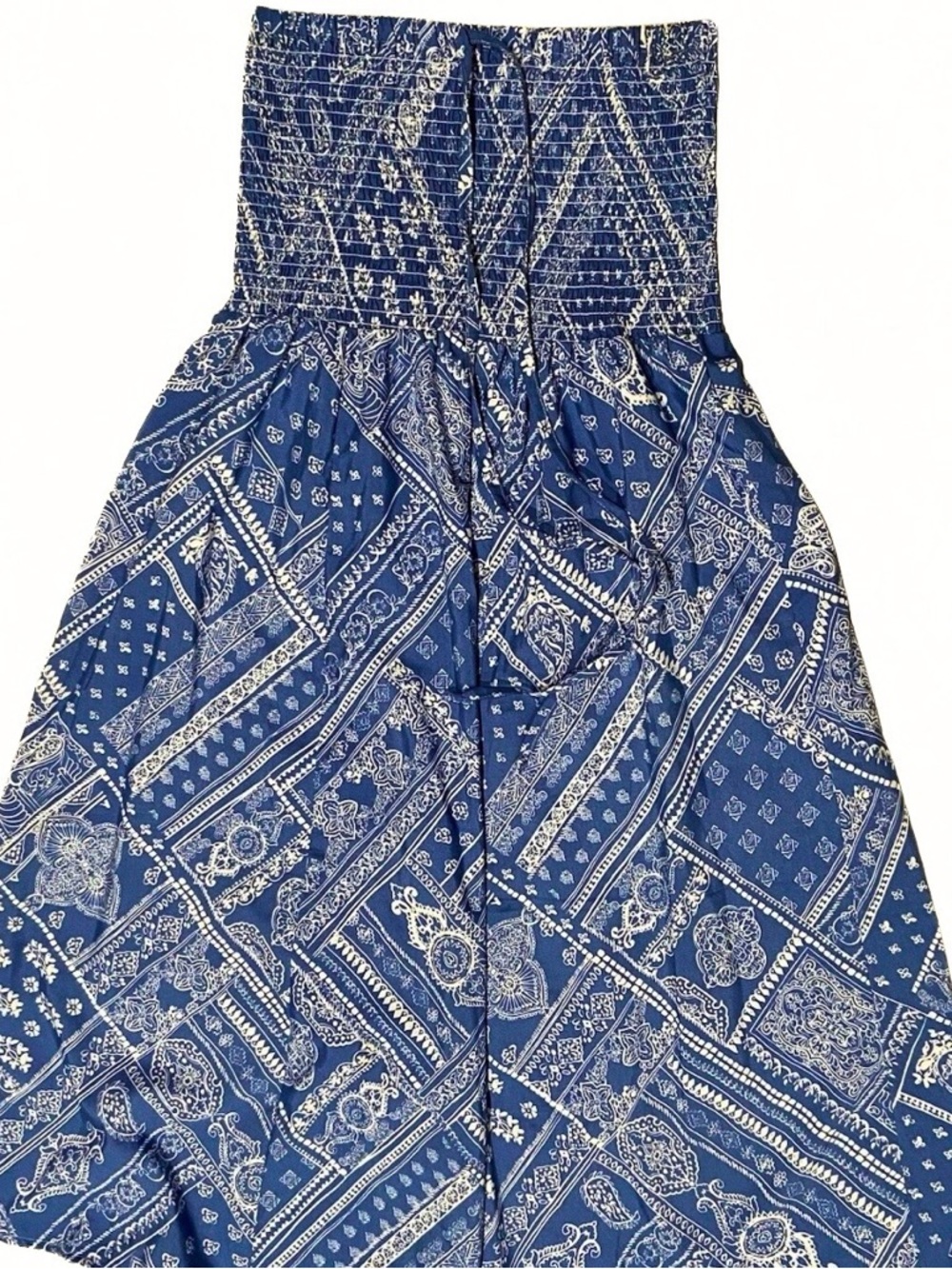 Deja Bleu Dress Women S Blue Bandana Strapless  Stretchy Dress